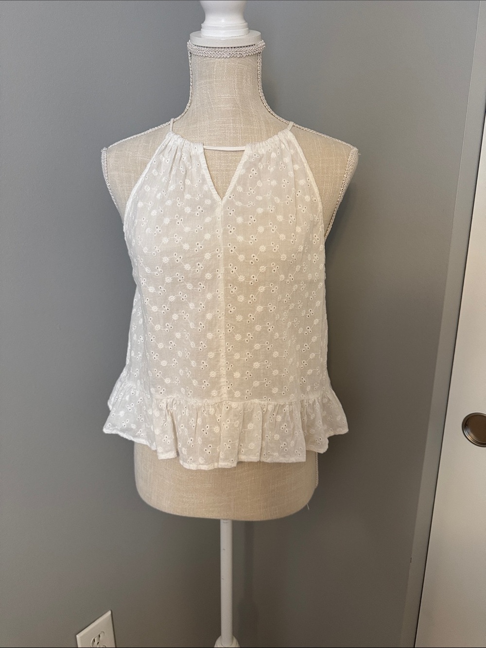 Caution To The Wind White Eyelet Halter Peplum Camisole
